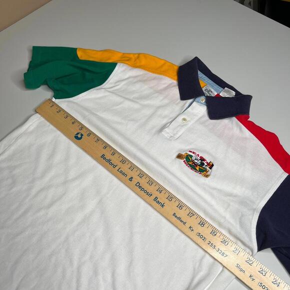 Vintage Disney Store Colorblock Polo Shirt Men’s L White Multicolor Mickey Motor - Picture 3 of 7